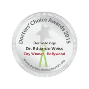 Insignia de los Doctors' Choice Awards 2015: dermatología, Dr. Eduardo Weiss, ganador de la ciudad, Hollywood