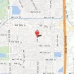 Mapa de calles con un marcador en la oficina de Doral
