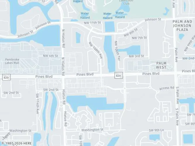 Mapa de calles con un marcador en la oficina de Pembroke Pines