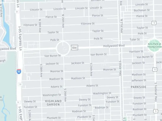 Mapa de calles con un marcador en la oficina de Hollywood