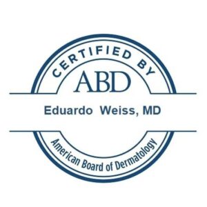 American Board of Dermatology seal: Certified by ABD, Eduardo Weiss, MD