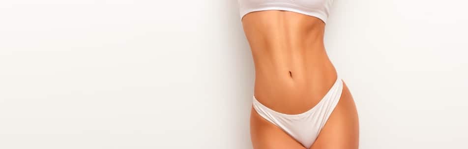 A model’s toned midriff in white underwear